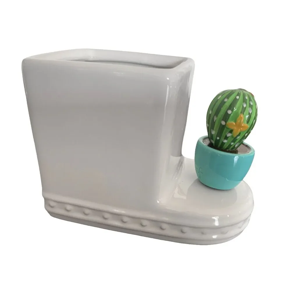 Nora Fleming Pearl Dot Holder Crock Vase Base with Cactus Mini Ceramic Retired